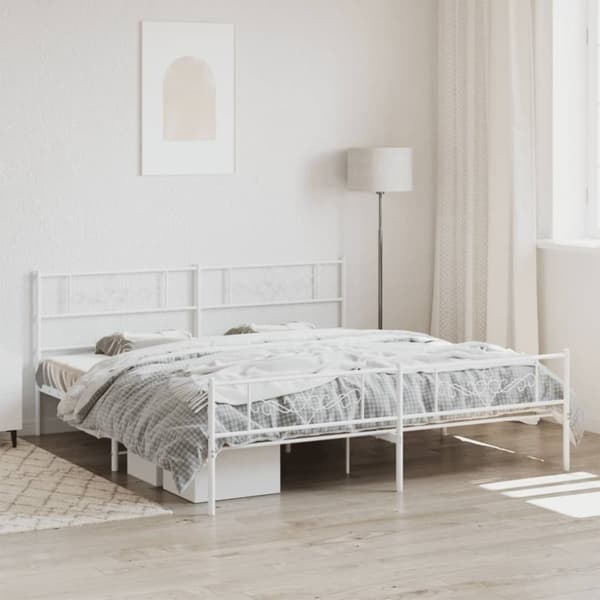 sengeramme med sengegavl og fodgærde 193x203 cm metal hvid