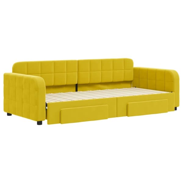 daybed med udtræk og skuffer 90x200 cm velour gul