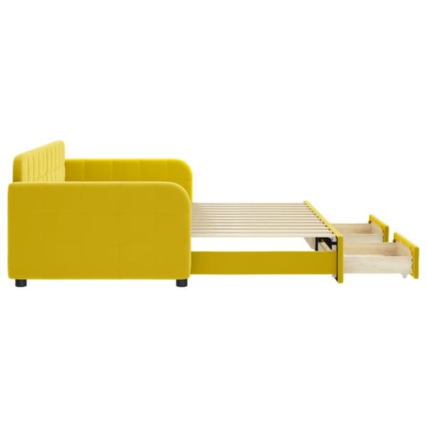 daybed med udtræk og skuffer 90x200 cm velour gul