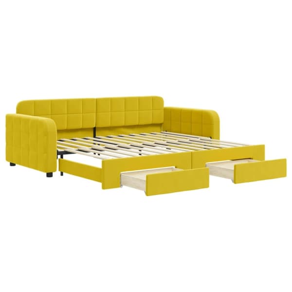 daybed med udtræk og skuffer 90x200 cm velour gul