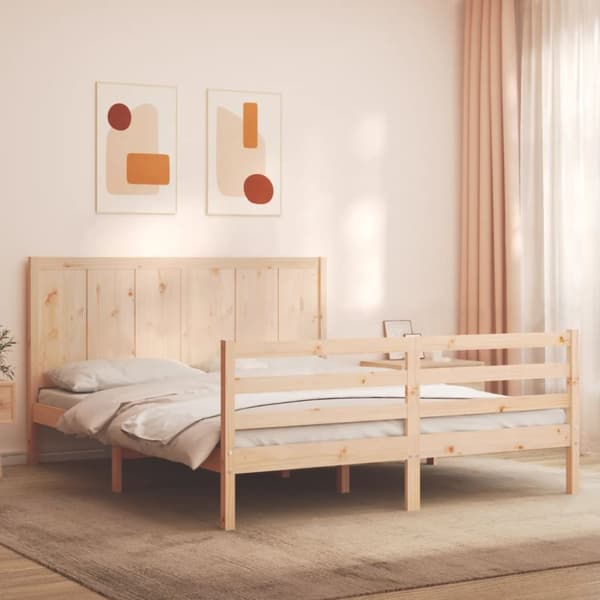 sengeramme med sengegavl kingsize massivt træ