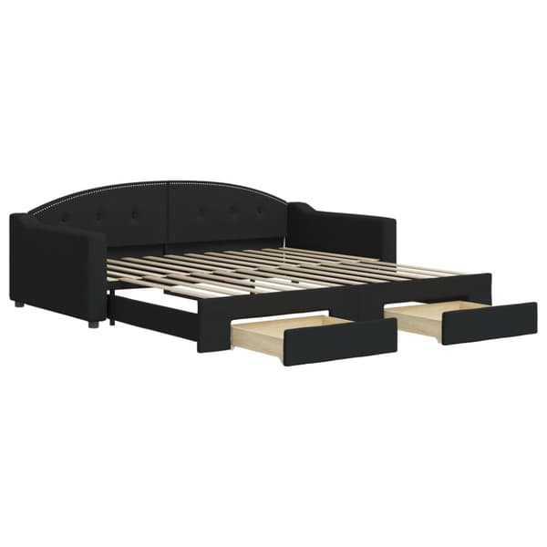 daybed med udtræk og skuffer 100x200 cm stof sort