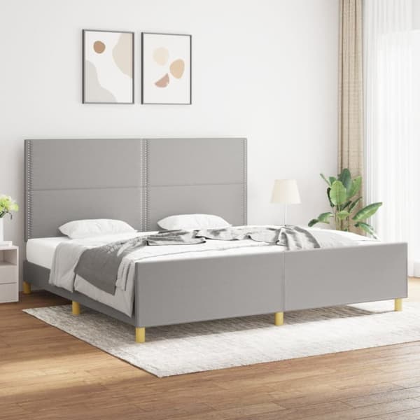 sengeramme med sengegavl 200x200 cm stof lysegrå