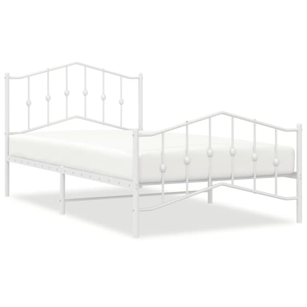 Sängram med huvudgavel och fotgavel vit metall 107x203 cm