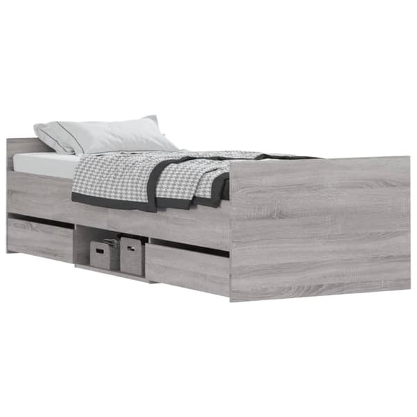 sengeramme med sengegavl og fodgærde 75x190 cm grå sonoma-eg