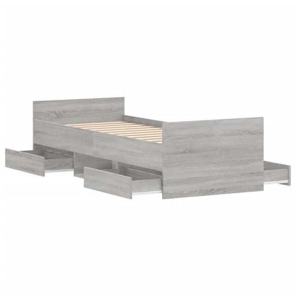 sengeramme med sengegavl og fodgærde 75x190 cm grå sonoma-eg