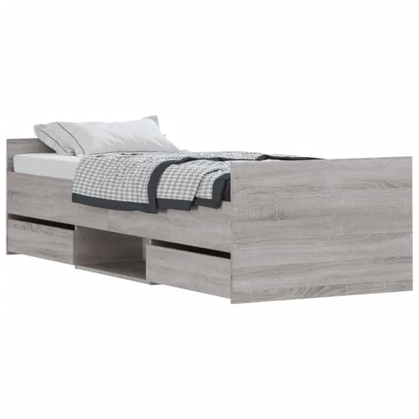 sengeramme med sengegavl og fodgærde 75x190 cm grå sonoma-eg