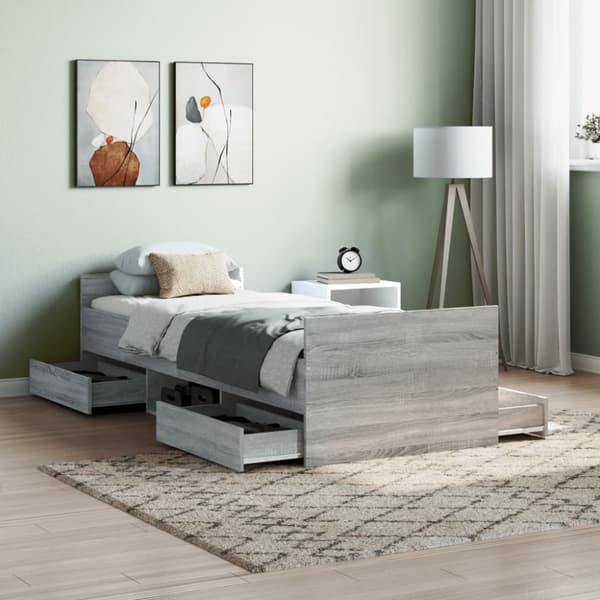 sengeramme med sengegavl og fodgærde 75x190 cm grå sonoma-eg
