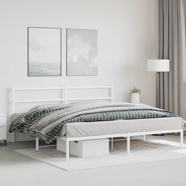 Sängram med huvudgavel metall vit 183x213 cm