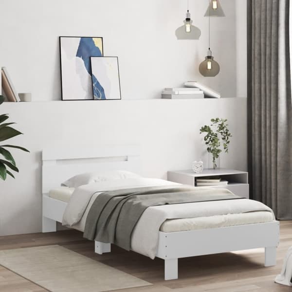 sengeramme med sengegavl og LED-lys 90x190 cm hvid