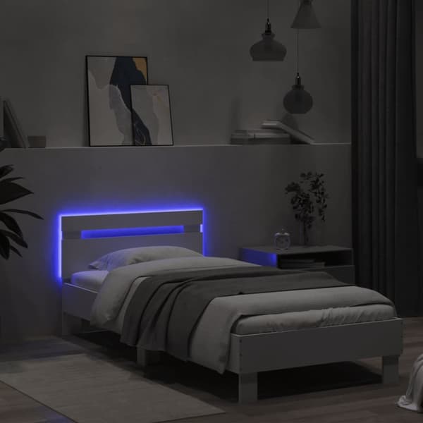sengeramme med sengegavl og LED-lys 90x190 cm hvid