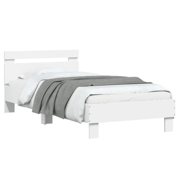 sengeramme med sengegavl og LED-lys 90x190 cm hvid