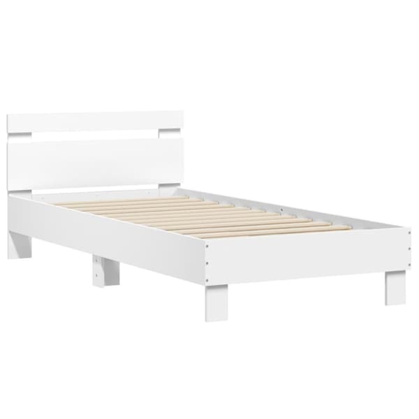 sengeramme med sengegavl og LED-lys 90x190 cm hvid