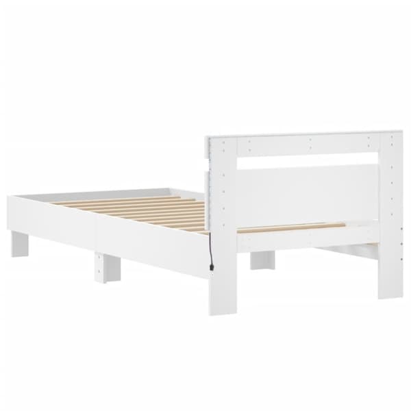 sengeramme med sengegavl og LED-lys 90x190 cm hvid