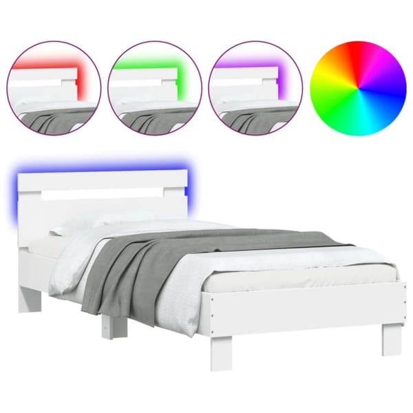 sengeramme med sengegavl og LED-lys 90x190 cm hvid