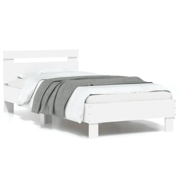 sengeramme med sengegavl og LED-lys 90x190 cm hvid