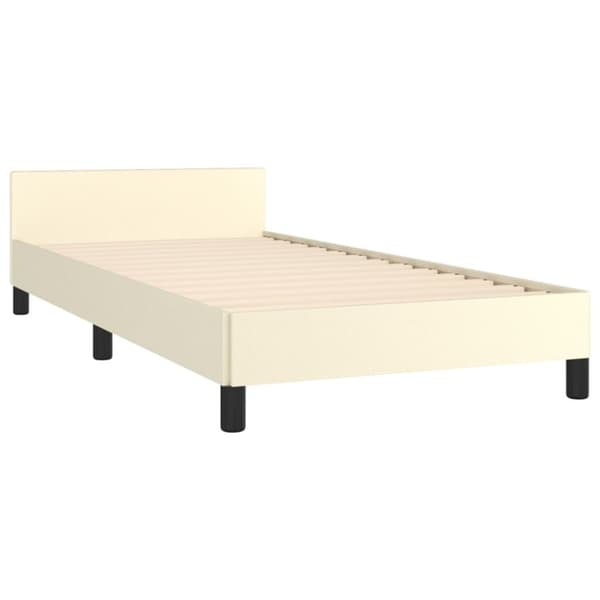 Sängram med huvudgavel gräddvit 90x190 cm konstläder