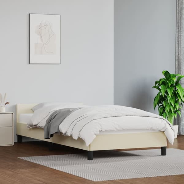 Sängram med huvudgavel gräddvit 90x190 cm konstläder