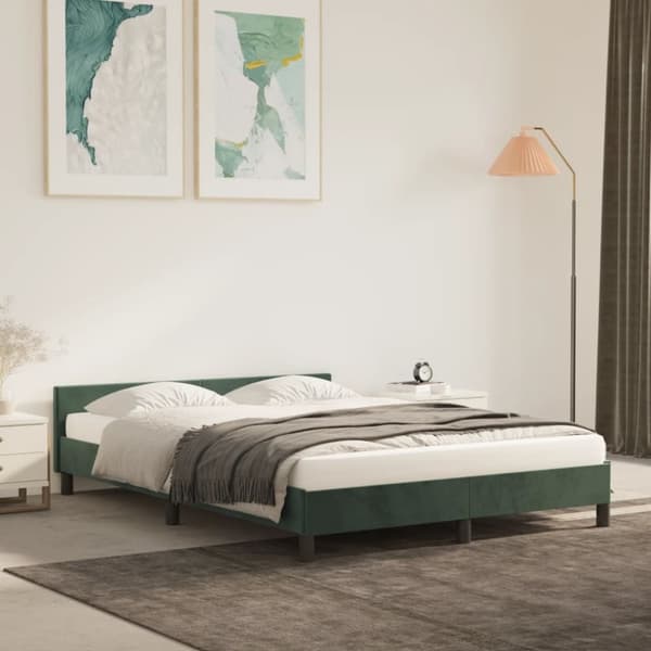 sengeramme med sengegavl 140x200 cm fløjl mørkegrøn