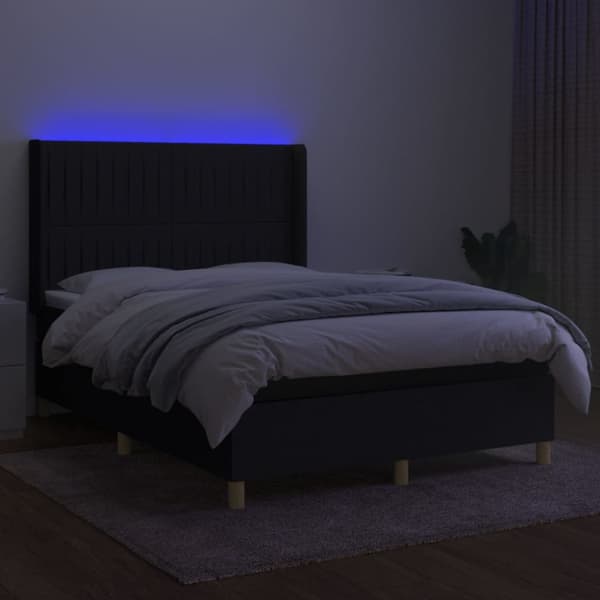 kontinentalseng med LED-lys 140x200 cm stof sort