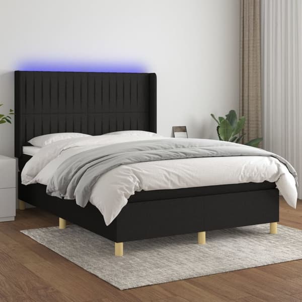 kontinentalseng med LED-lys 140x200 cm stof sort