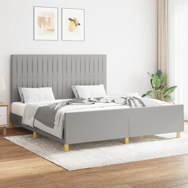 sengeramme med sengegavl 160x200 cm stof lysegrå