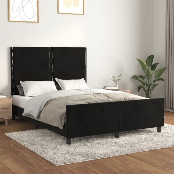 sengeramme med sengegavl 140x190 cm fløjl sort