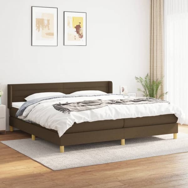 kontinentalseng med madras 200x200 cm stof mørkebrun