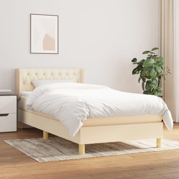 Ramsäng med madrass gräddvit 90x190 cm tyg