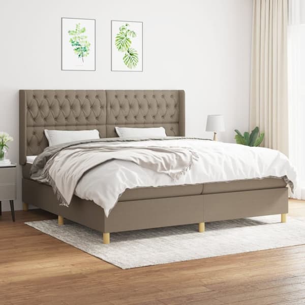 Mannermainen sänky patjalla, taupe, kangas, 200x200 cm