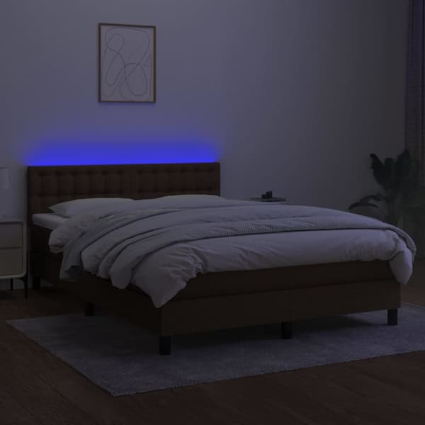kontinentalseng med LED-lys 140x190 cm stof mørkebrun