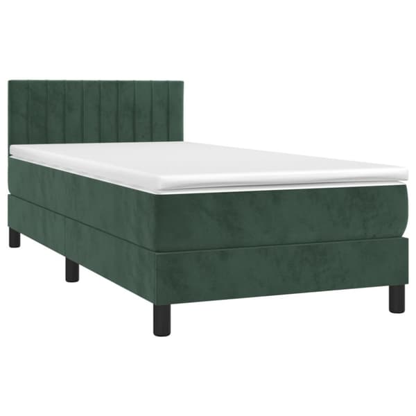 Ramsäng med madrass & LED mörkgrön 90x200 cm sammet