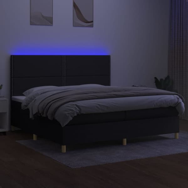 Ramsäng med madrass & LED svart 200x200 cm tyg