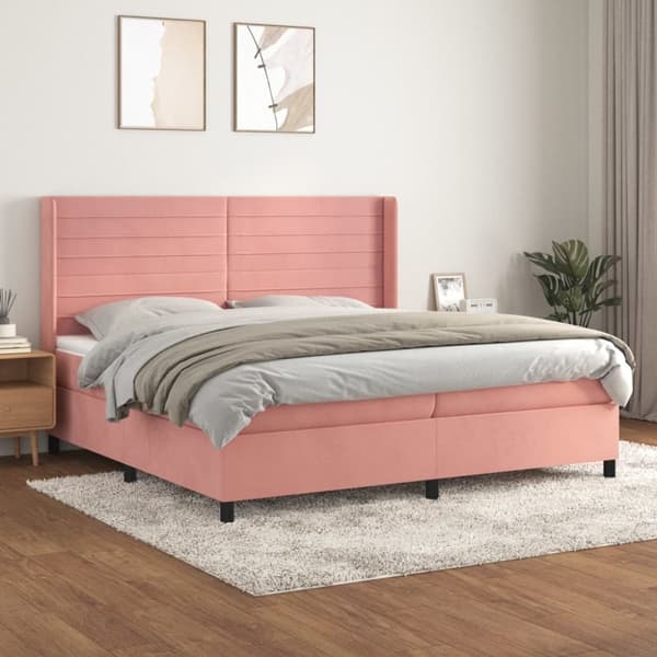 kontinentalseng med madras 200x200 cm fløjl lyserød