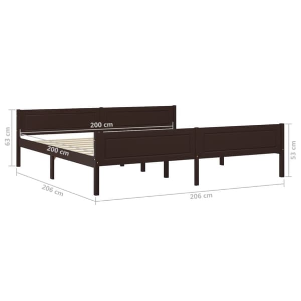 sengestel 200x200 cm massivt fyrretræ mørkebrun