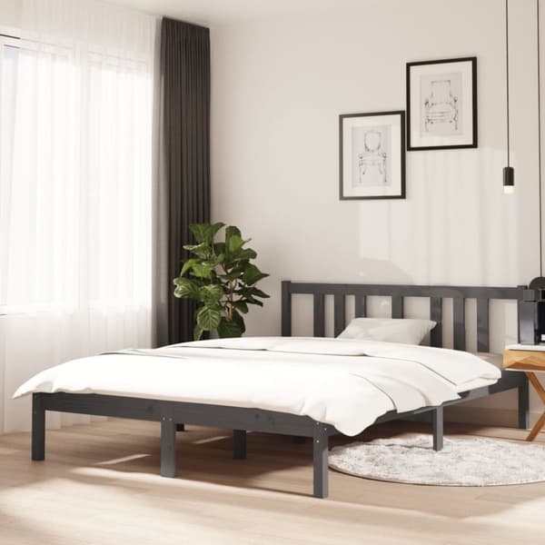 sengeramme 135x190 cm Double massivt fyrretræ grå