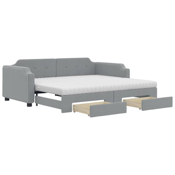 daybed med udtræk og skuffer 100x200 cm stof lysegrå