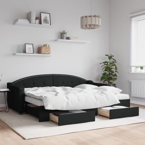daybed med udtræk og skuffer 80x200 cm stof sort