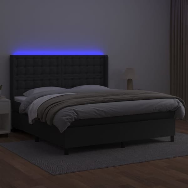 Ramsäng med madrass & LED svart 180x200 cm konstläder