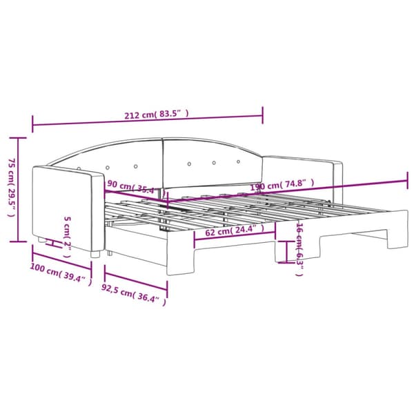 daybed med udtræk 90x190 cm velour sort