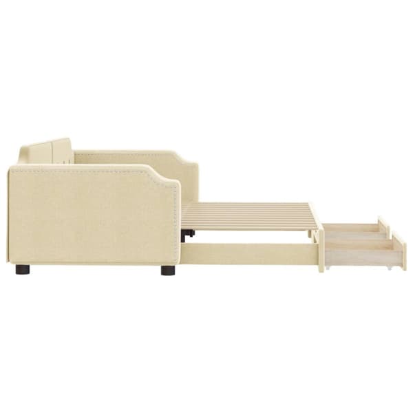 daybed med udtræk og skuffer 100x200 cm stof cremefarvet