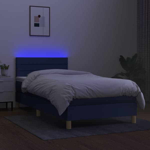 Ramsäng med madrass & LED blå 80x200 cm tyg