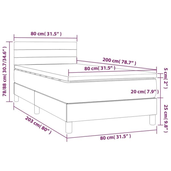 Ramsäng med madrass & LED blå 80x200 cm tyg