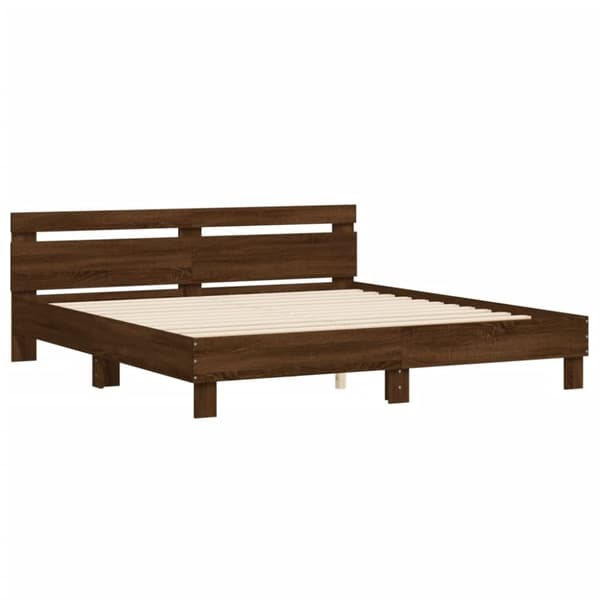 sengeramme med sengegavl 200x200 cm konstrueret træ brunt eg