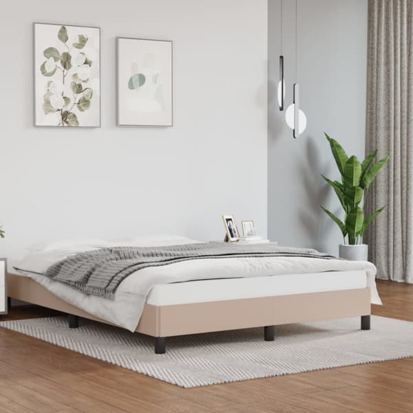 sengeramme 140x190 cm kunstlæder cappuccinofarvet