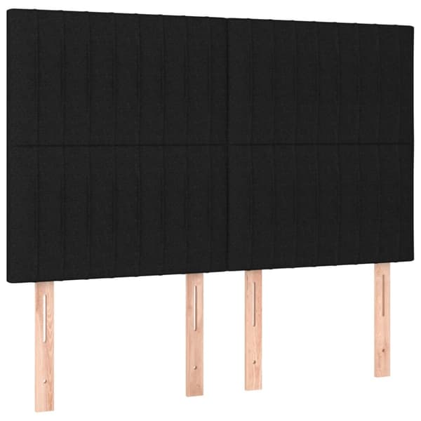 Sängynrunko sängynpäädyllä, musta, 140x200 cm, verhoiltu kankaalla