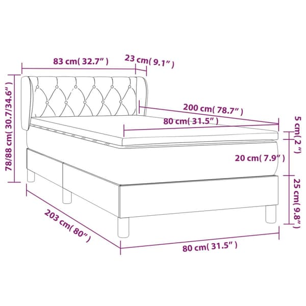 Ramsäng med madrass gräddvit 80x200 cm tyg