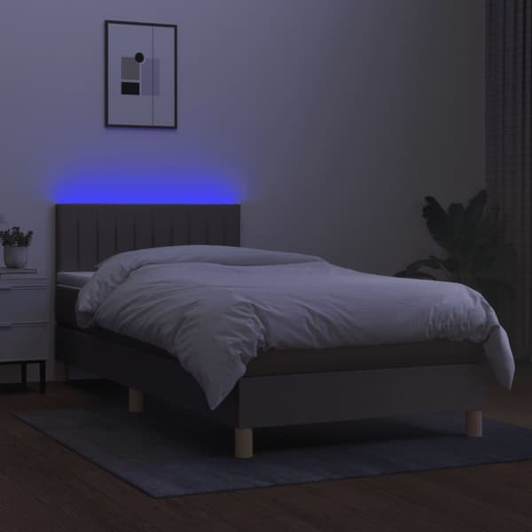 kontinentalseng med LED-lys 90x190 cm stof gråbrun