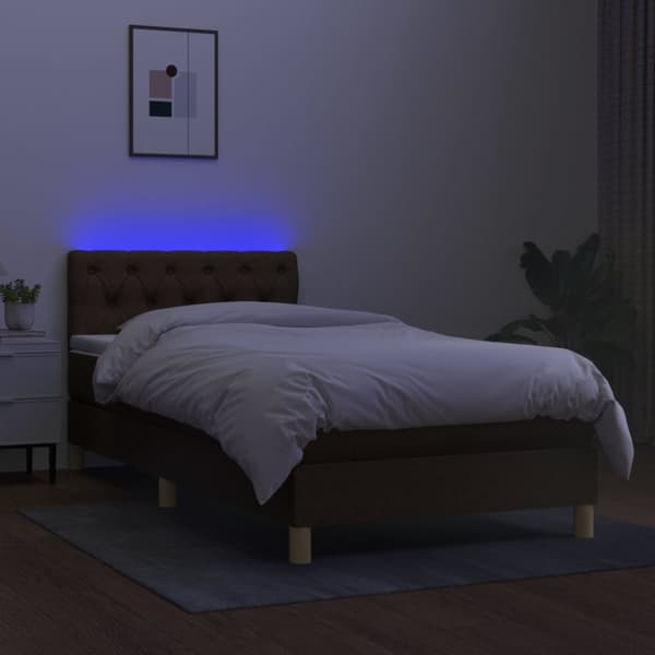 kontinentalseng med LED-lys 80x200 cm stof mørkebrun
