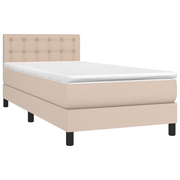 kontinentalseng LED-lys 100x200 cm kunstlæder cappuccinofarvet